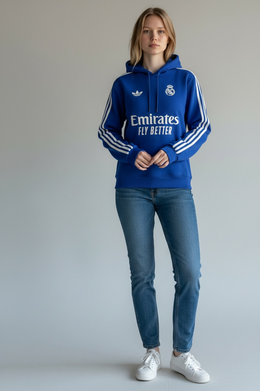 Real Madrid Blue Cotton Hoodie - Premium Quality