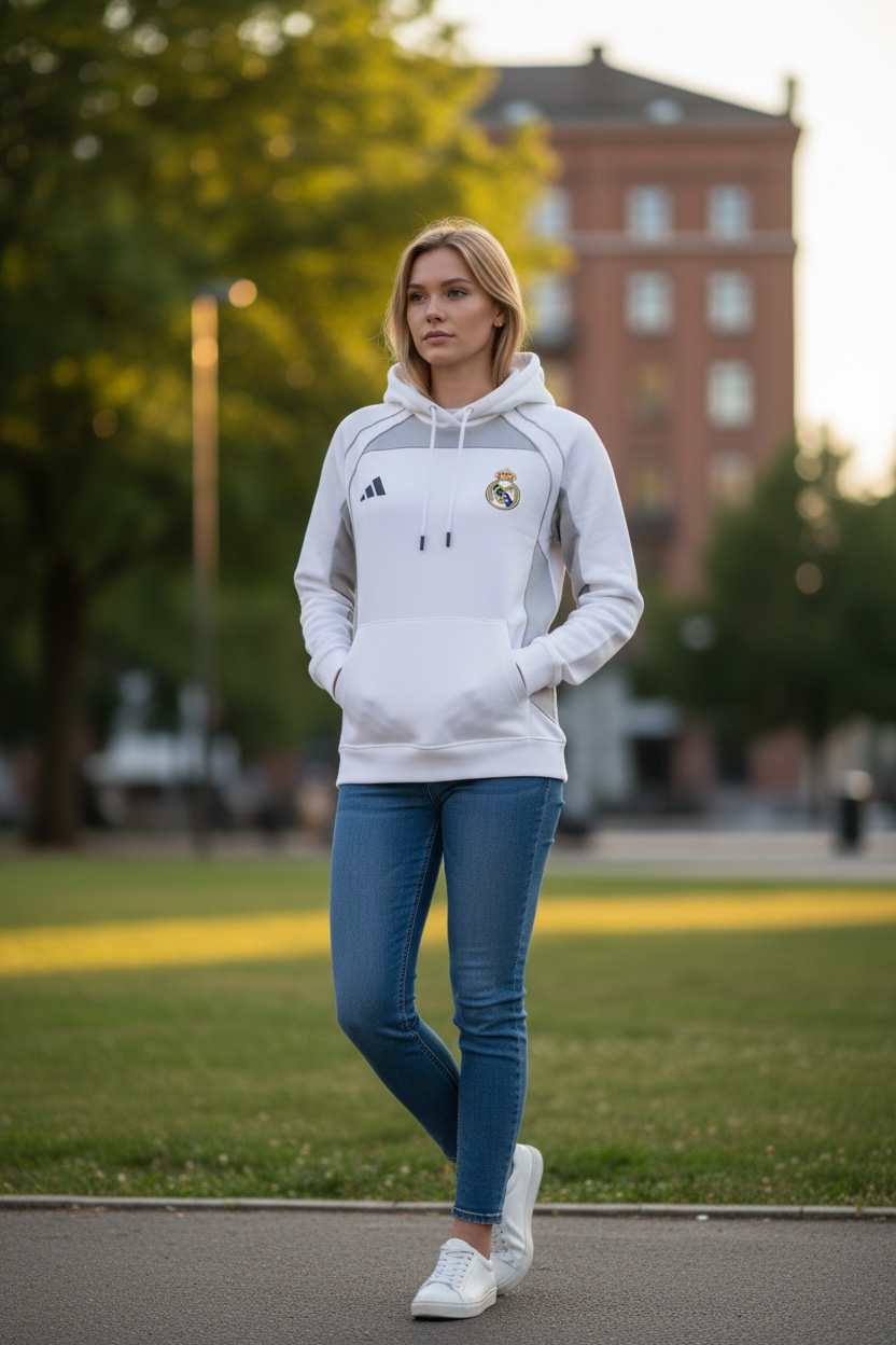 Real Madrid White Cotton Hoodie - Premium Quality